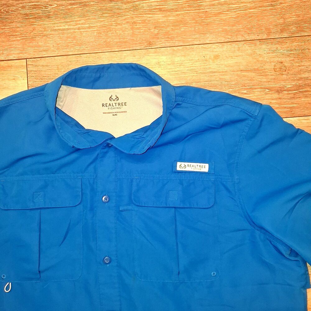 RealTree Fishing Guide Blue Shirt Performance Outdoors Hiking Men XL